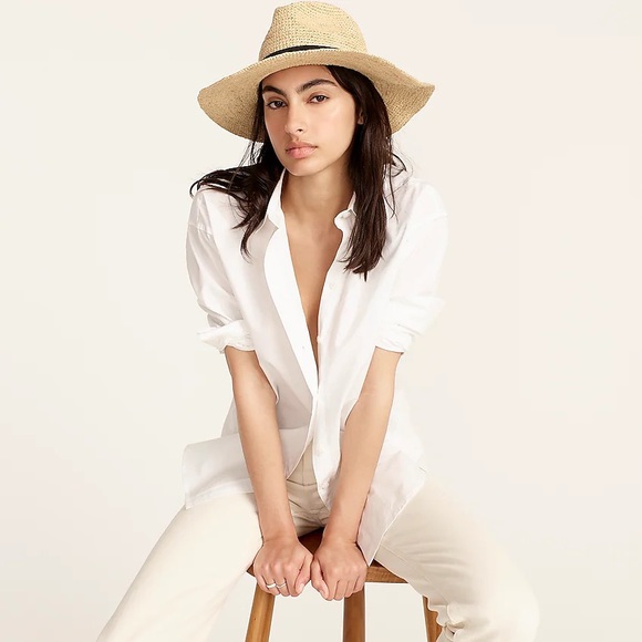 J. Crew Tan Raffia Straw Wide-brim Packable Floppy Summer Beach Hat Size M-L